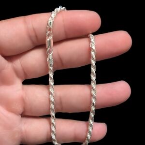 Sterling Silver 925 Diamond Cut High Polished Rope Bracelet 3.2mm